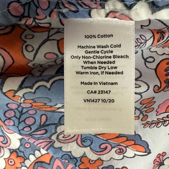Talbots XL Classic Cotton Button Down Shirt Royal Palm Paisley Orange Blue - Picture 9 of 12
